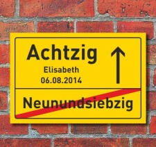 80. Geburtstag, Ortsschild, Geschenk, Hausschild,...