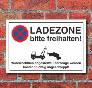 Schild Parkverbot, Halteverbot, Ladezone bitte freihalten, 3 mm Alu-Verbund 450 x 300 mm