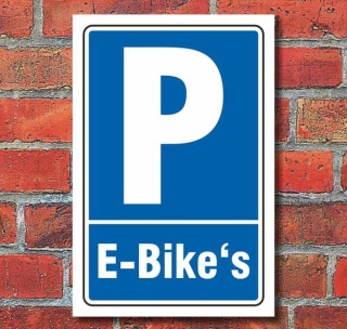 Schild Parken, Parkplatz, E-Bikes, 3 mm Alu-Verbund 300 x 200 mm